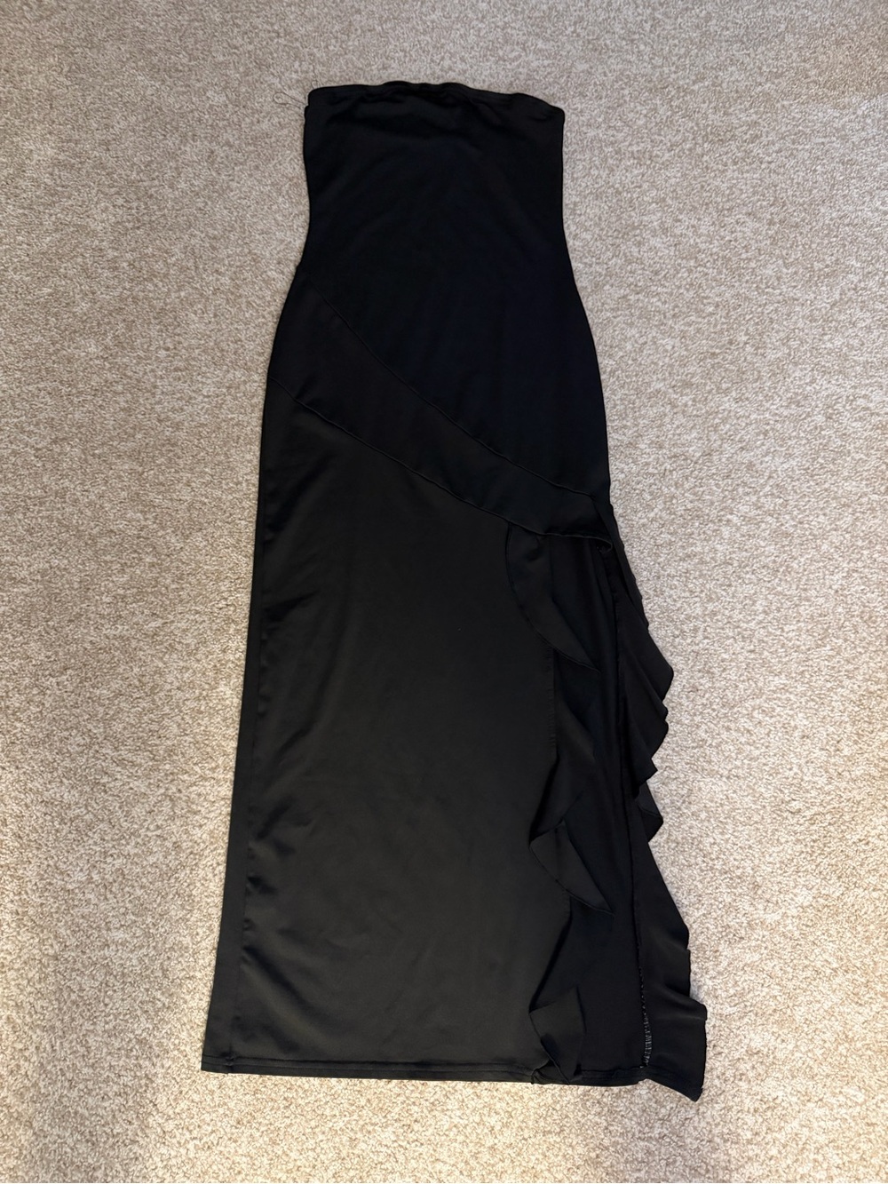 Black Strapless Ruffle Maxi Dress -